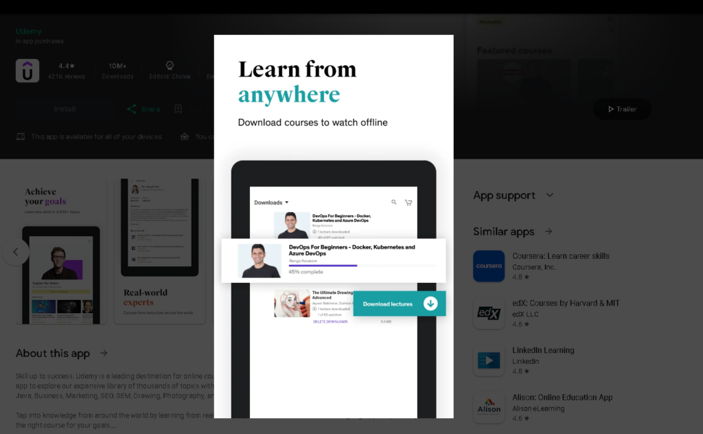 Udemy vs LinkedIn Learning: Udemy Mobile App