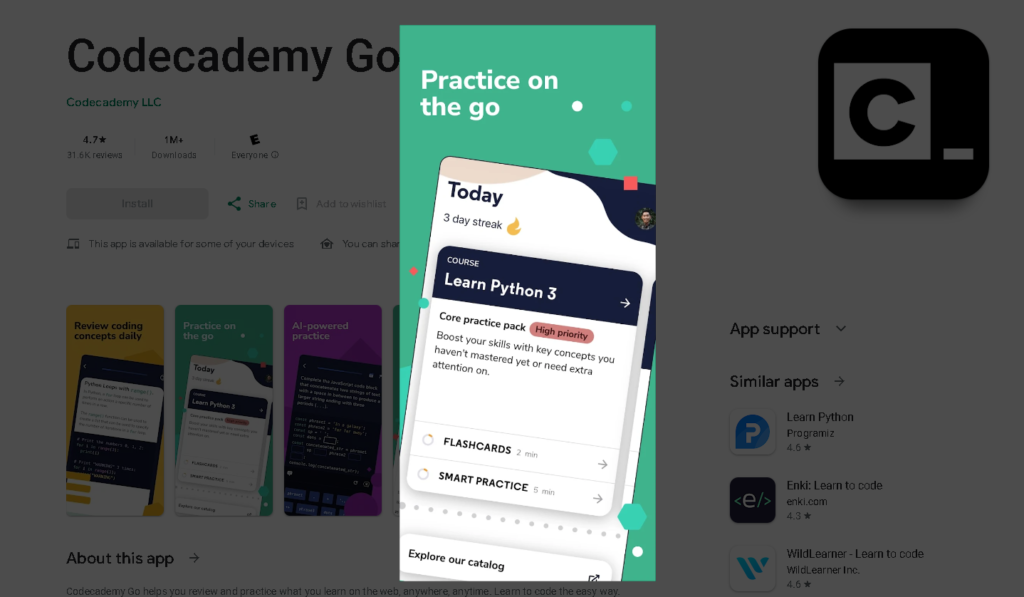 Udemy vs Codecademy: Codecademy Mobile App