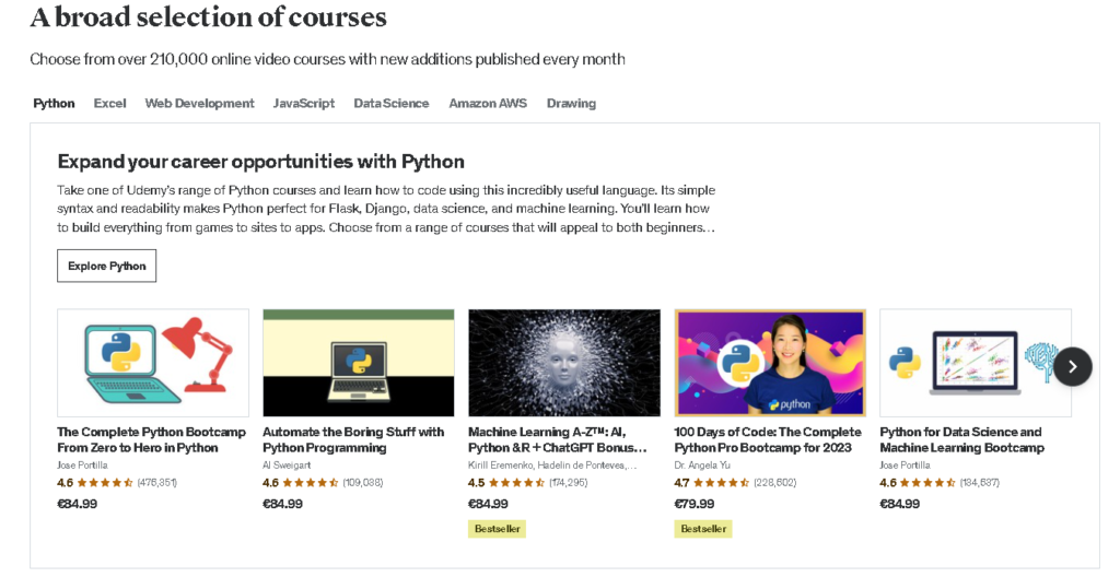 Udemy vs Coursera vs Udacity: Udemy Courses