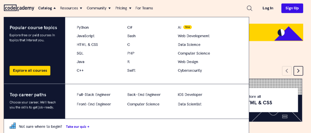 Codecademy vs freeCodeCamp: About Codecademy Courses