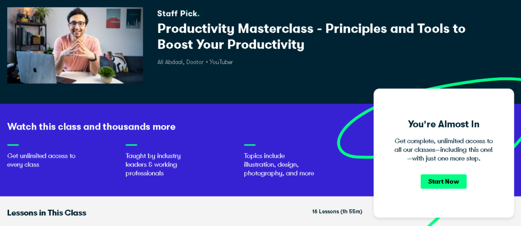 Best Skillshare Classes & Courses: Ali Abdaal Teaches "Productivity Masterclass - Principles and Tools to Boost Your Productivity" 