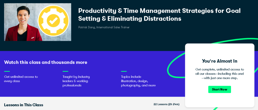 Best Skillshare Classes & Courses: Patrick Dang Teaches "Productivity & Time Management Strategies for Goal Setting & Eliminating Distractions" 