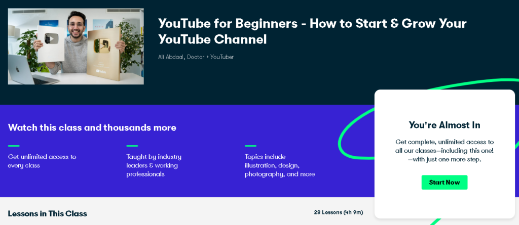 Best Skillshare Classes & Courses: Ali Abdaal Teaches “YouTube for Beginners - How to Start & Grow Your YouTube Channel” 