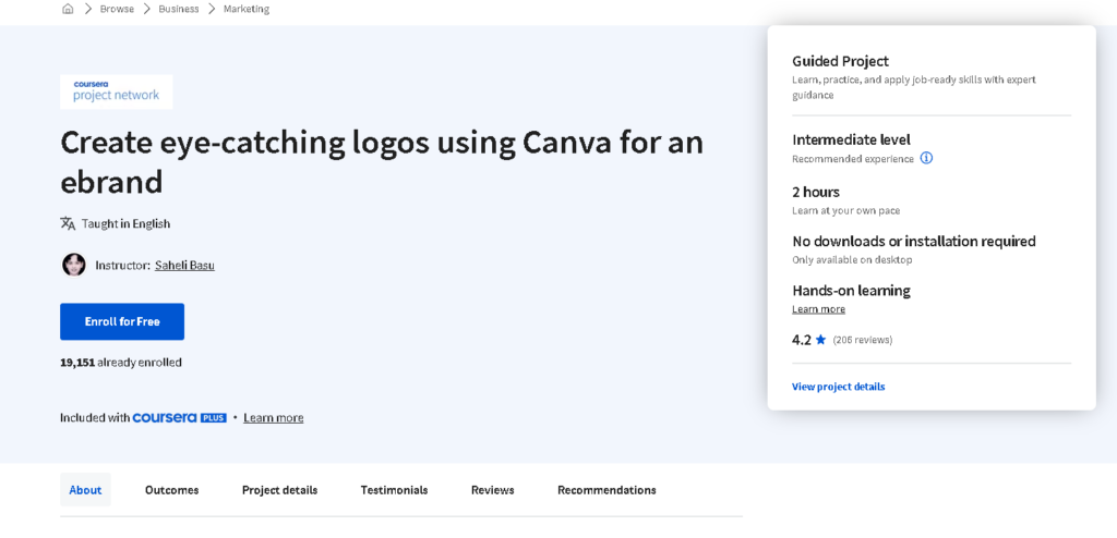 Best Logo Design Courses: Coursera - Create eye-catching logos using Canva for an ebrand
