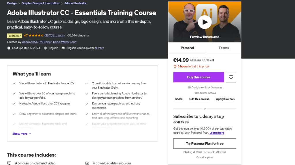 Best Logo Design Courses: Udemy - Adobe Illustrator CC - Essentials Training Course
