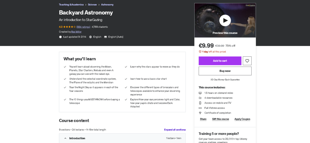 Best Courses to Take For Teenagers: Backyard Astronomy (Udemy)