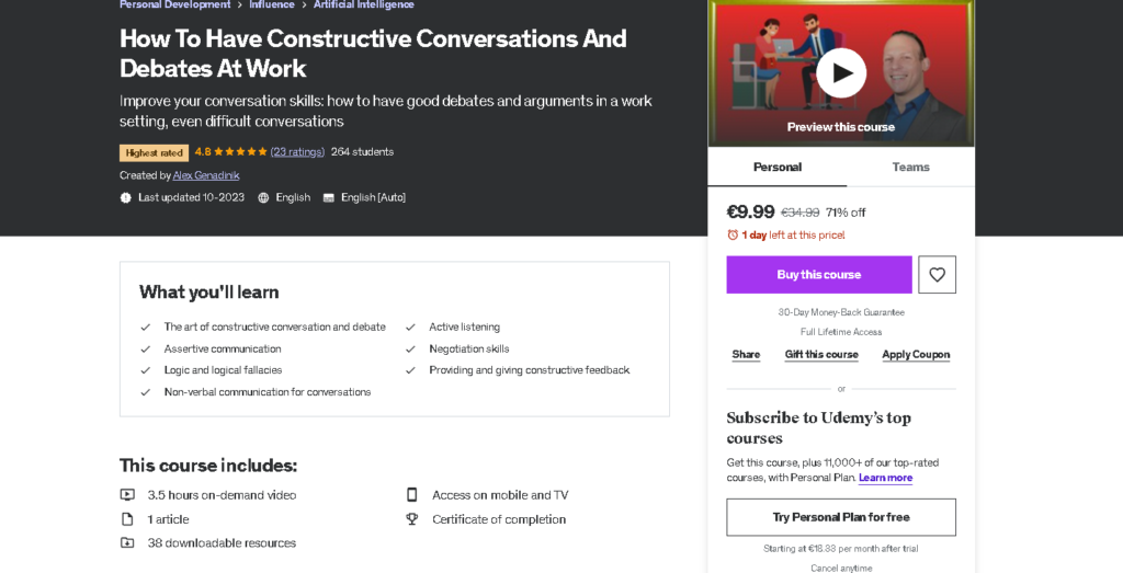 Best Courses to Take For Teenagers: How To Have Constructive Conversations And Debates At Work (Udemy)