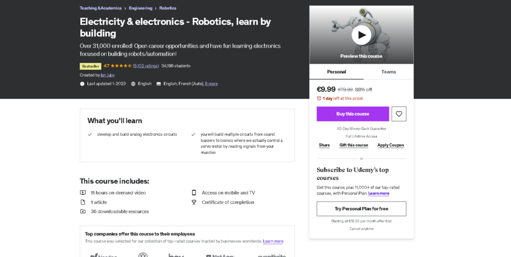 Best Courses to Take For Teenagers: Electricity & Electronics - Robotics, Learn by Building (Udemy)