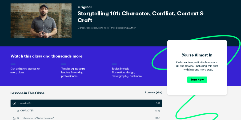 Best Courses to Take For Teenagers: Storytelling 101: Character, Conflict, Context & Craft (Skillshare)