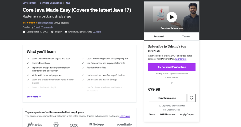 9 Best Java Courses on Udemy: Core Java Made Easy (Covers the latest Java 17)