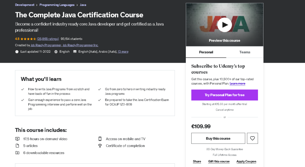 9 Best Java Courses on Udemy: The Complete Java Certification Course