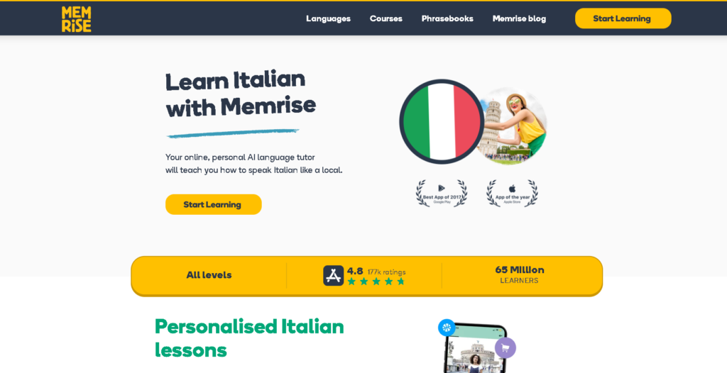 Best Apps to Learn Italian: Memrise Teaching Style: